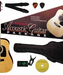 PRO MUSIC Aria Prodigy Series Acoustic Guitar Package In Natural Steel String