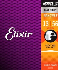 National Elixir 11102 Nanoweb 80/20 Medium 13-56 Strings