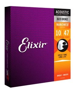 National Elixir 11152 Nanoweb 80/20 12 String Light 10-47 Strings
