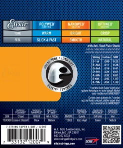 National Elixir 12007 Nanoweb 7-String Electric Super Light 9-52