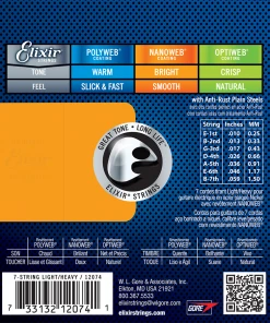 National Elixir 12074 Nanoweb 7-String Electric Light-Med 10-59 Strings