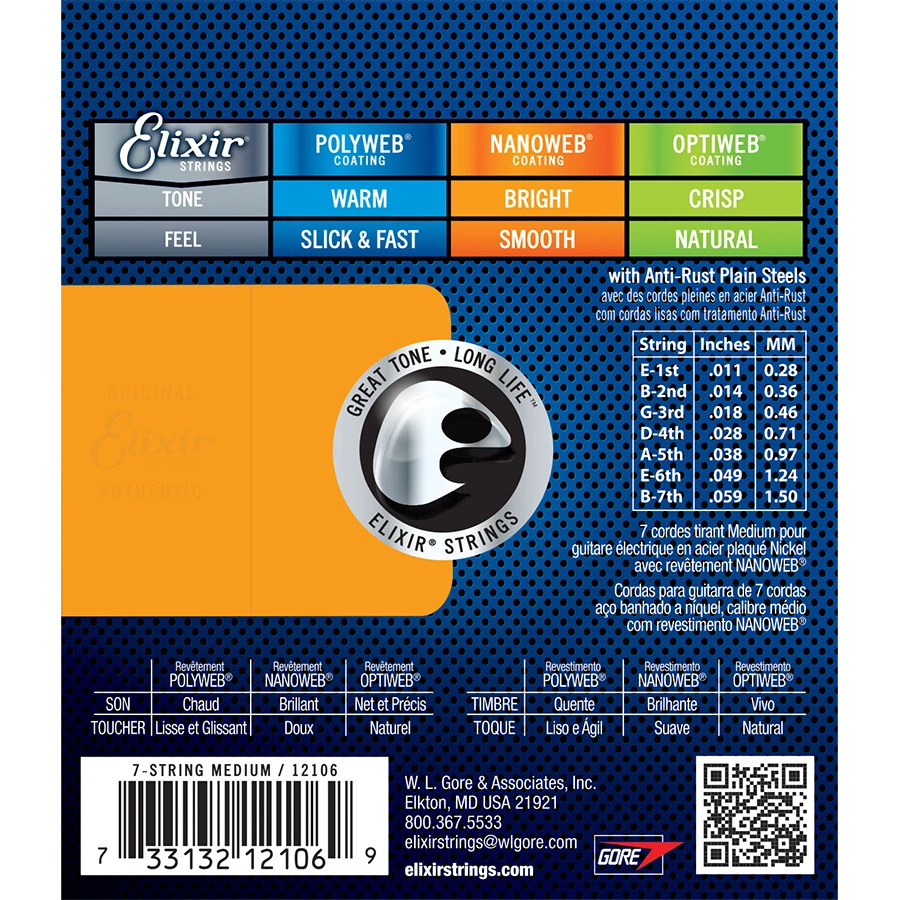 National Elixir 12106 Nanoweb Electric 7 String Medium 11-59 3 National Elixir 12106 Nanoweb Electric 7 String Medium 11-59