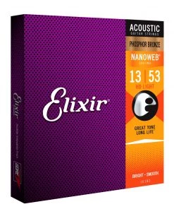 National Elixir 16182 Nanoweb Phosphor Bronze HD Light 13-53 Strings
