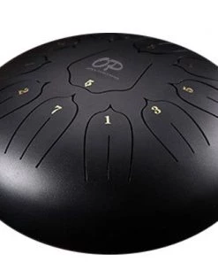 PRO MUSIC Opus Percussion 10" Metal 11-Note Lotus Carves Style Tongue Drum In Black