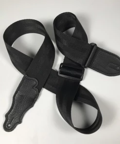 National Straps Franklin 2" Black Aviator Seat Belt Strap With Pebbled Glove Leather End Tab