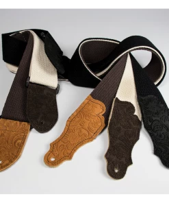 National Straps Franklin 2" Natural Cotton Strap With Embossed Chocolate Suede End Tab