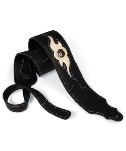 National Franklin 3" Sculpted Ball Padded Black Leather With Cream Flame Insert & Concho Straps