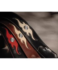 National Franklin 3" Sculpted Ball Padded Black Leather With Cream Flame Insert & Concho Straps