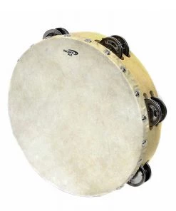 PRO MUSIC Percussion Plus 8" Wooden Tambourine With Head & 6-Double Rows Of Jingles Tambourines