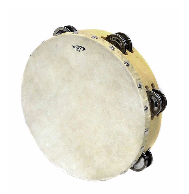 PRO MUSIC Percussion Plus 8" Wooden Tambourine With Head & 6-Double Rows Of Jingles Tambourines 1 PRO MUSIC Percussion Plus 8" Wooden Tambourine With Head & 6-Double Rows Of Jingles Tambourines