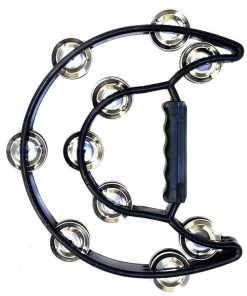 PRO MUSIC Percussion Plus Half Moon Tambourine With 10-Double Rows Of Jingles In Black