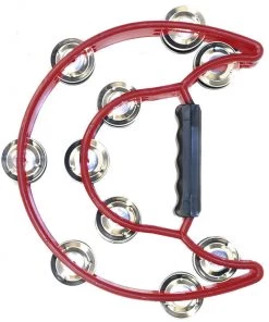 PRO MUSIC Tambourines Percussion Plus Half Moon Tambourine With 10-Double Rows Of Jingles In Red