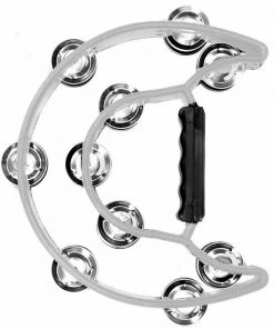 PRO MUSIC Tambourines Percussion Plus Half Moon Tambourine With 10-Double Rows Of Jingles In White