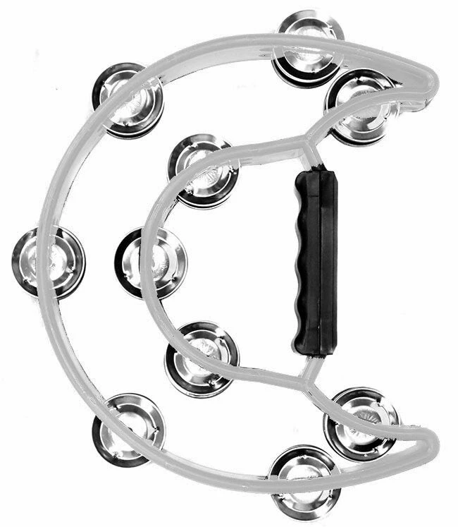 PRO MUSIC Tambourines Percussion Plus Half Moon Tambourine With 10-Double Rows Of Jingles In White 1 PRO MUSIC Tambourines Percussion Plus Half Moon Tambourine With 10-Double Rows Of Jingles In White