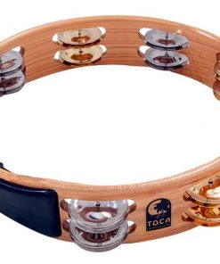 PRO MUSIC Tambourines Toca Acacia Hardwood 10" Tambourine With Brass & Nickel Jingles