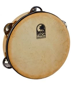 PRO MUSIC Toca Players Series Wooden 7-1/2" Tambourine With Head & Single Row Of Jingles