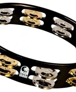 PRO MUSIC Tambourines Toca Colorsound Acacia Hardwood 10" Tambourine In Black With Brass & Nickel Jingles